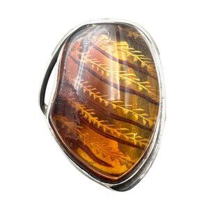 Vintage Large Amber Sterling Silver Statement Ring Size 9 European Hallmark